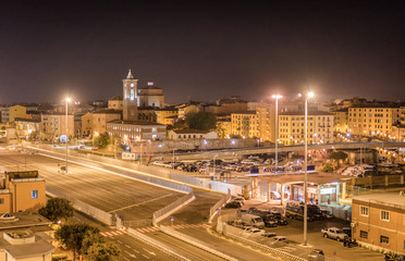 Fototapeta na wymiar Beautiful night view of the Livorno city from thefrom a cruise ship moored at the port of Livorno