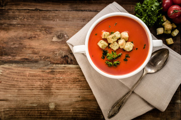 Tomato soup with croutons