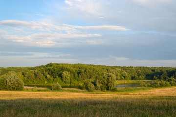 Landscape with wheat field and blue sky