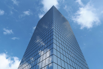 Bottom view of modern business skyscraper