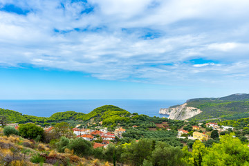 Fototapeta na wymiar Greece, Zakynthos, Beautiful untouched nature and a small village at the coast