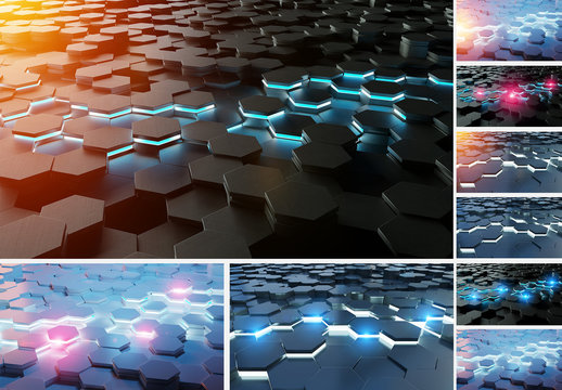3 3D Hexagon Backgrounds with Editable Elements