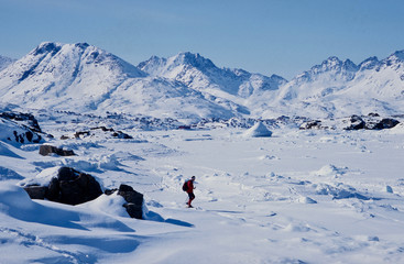 East-Greenland. Landscape and snow walking