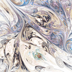 Abstract colorful blue and brown swirly shapes. Fantasy organic background. Digital fractal art. 3d rendering.