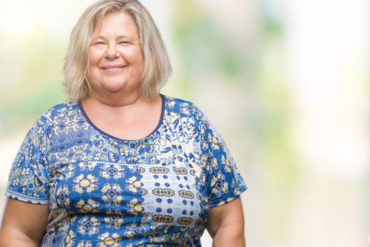 Senior plus size caucasian woman over isolated background with a happy and cool smile on face. Lucky person.