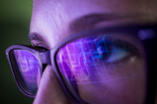 Businesswoman In Glasses, The Reflection In The Glasses Graphs, Tables, Sale