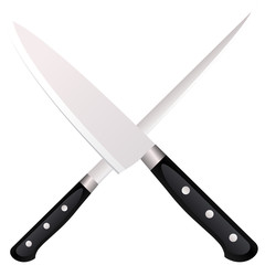 Two kitchen knife cross on a white background