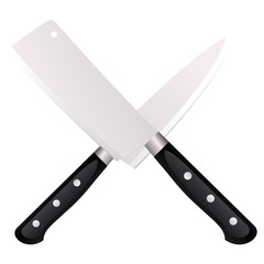 Two kitchen knife cross on a white background