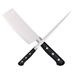 Two kitchen knife cross on a white background