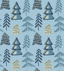 Vector seamless pattern with winter fir forest