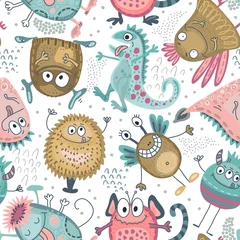 Acrylic prints Monsters Colorful vector seamless pattern with funny monsters