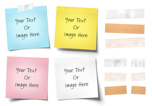 4 Sticky Notes and Tape Isolated Mockup