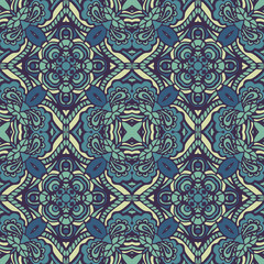 Vector Tribal blue vintage ethnic seamless pattern