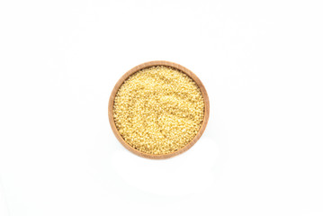 couscous in a wooden bowl. top shot