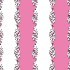 Seamless pink vertical pattern with silver jewelry and gems