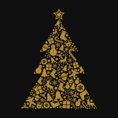 Christmas tree with decorative ornaments. Vector.