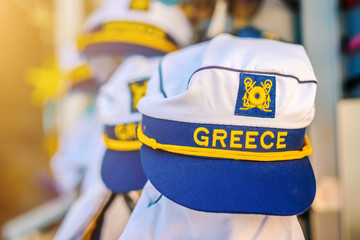Greek sailor cap with blurred background