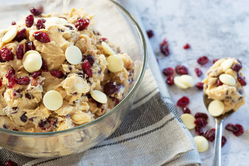raw soft baked cranberry white chocolate cookies dough