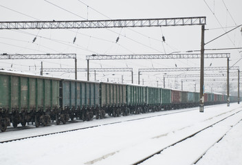 freight wagons on the railway (winter day)