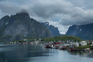 Reine village on Lofoten in early morning light.