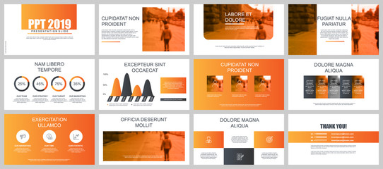Business presentation slides templates from infographic elements. Can be used for presentation, flyer and leaflet, brochure, corporate report, marketing, advertising, annual report, banner, booklet.