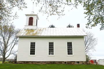 Historic Little White Church in Small Town America
