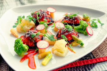Creative vegetable appetizer, close-up, toned