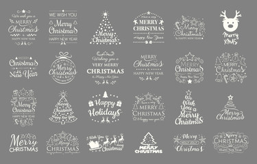 Christmas set with ornaments and wishes. Vector.