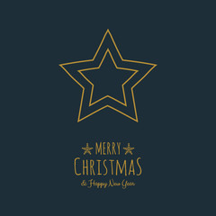 Christmas card in retro style with hand drawn star. Vector.