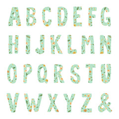 Hand Drawn Letters Alphabet Font With Floral Print