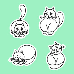 Cute cats, stickers. Vector illustration