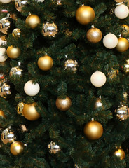 Christmas tree with silver, gold and white balls