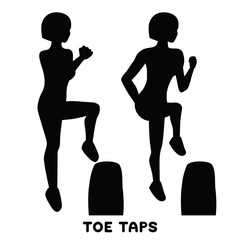 Toe taps. Sport exersice. Silhouettes of woman doing exercise. Workout, training.