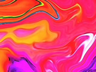 Unusual watercolor abstract background. Surreal lines and swirls. Bright colors design.