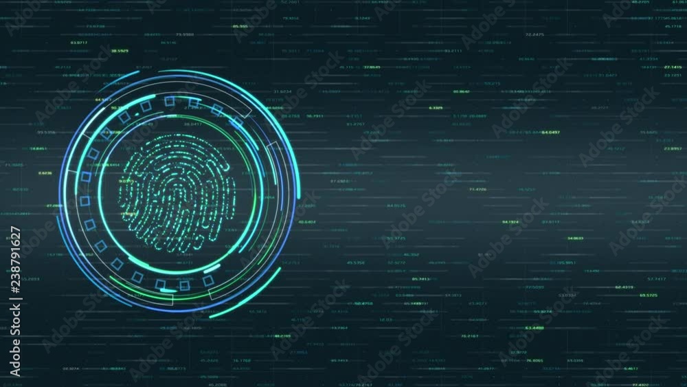 Poster futuristic interface with fingerprint scanner (3d render)