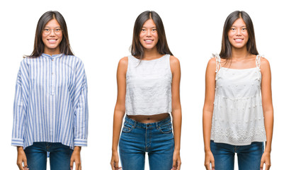 Obraz premium Collage of asian young woman standing wearing glasses over white isolated background with a happy and cool smile on face. Lucky person.