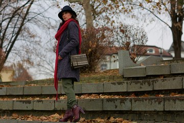 beauty fashion woman in city park