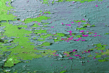 Old wooden texture with peeling paint , Old wooden background with remains of pieces of scraps of old paint on wood. Texture of an old tree, board with paint, vintage background peeling paint. 