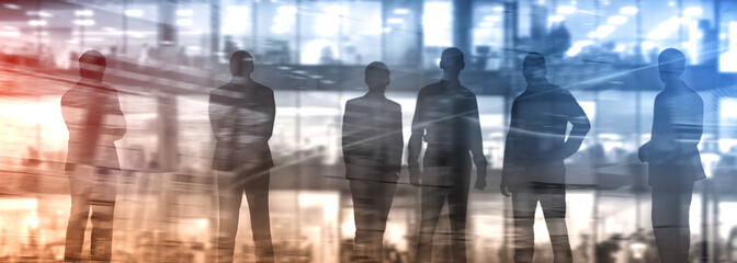 Abstakt image of people in the lobby of a modern business center with a blurred background