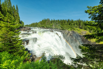 Summer natural frame with Tannforsen waterfall