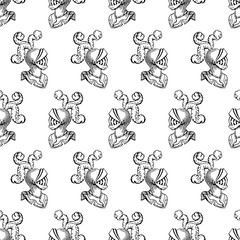 Vector pattern of helmets of ancient knights