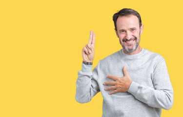 Handsome middle age senior man wearing a sweatshirt over isolated background Swearing with hand on...