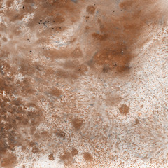 Orange watercolor and ink paper textures on white background. Chaotic stylish abstract organic design.