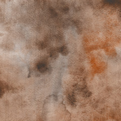 Fototapeta premium Orange watercolor texture with abstract washes and brush strokes on the white paper background.