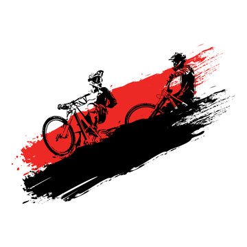mountain bikers riding red black background clip art preview
