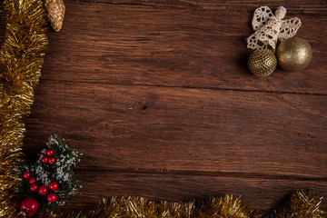 christmas background with decorations and copy space for text