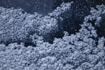 the texture of the snow,the frozen glass of the car