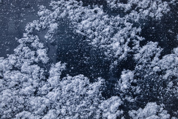 the texture of the snow,the frozen glass of the car