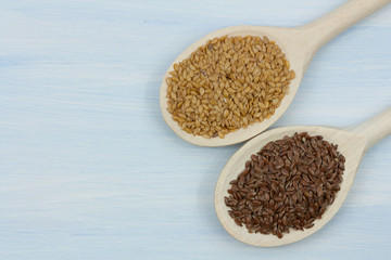 Golden and brown linseeds.