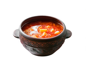 Tomato soup with cabbage and cauliflower isolated with clipping path